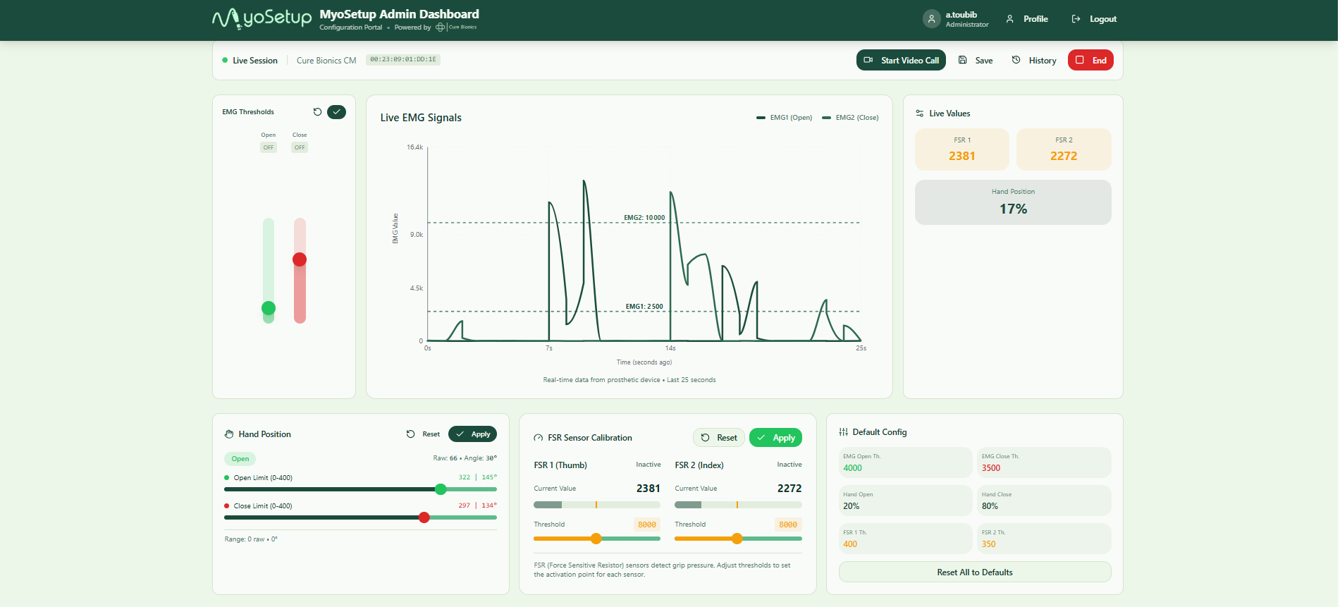 MyoSetup clinical web dashboard