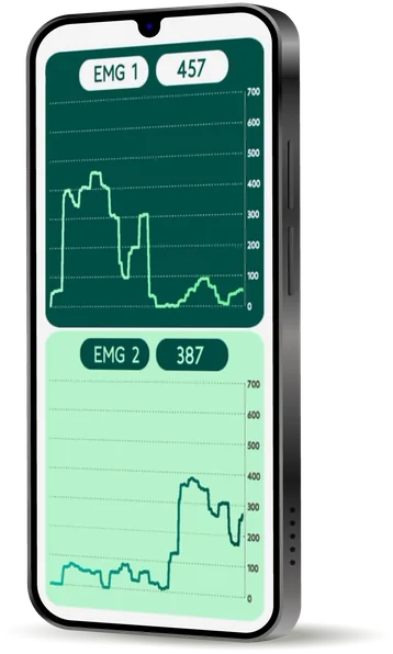 MyoSense app showing real-time EMG signal charts