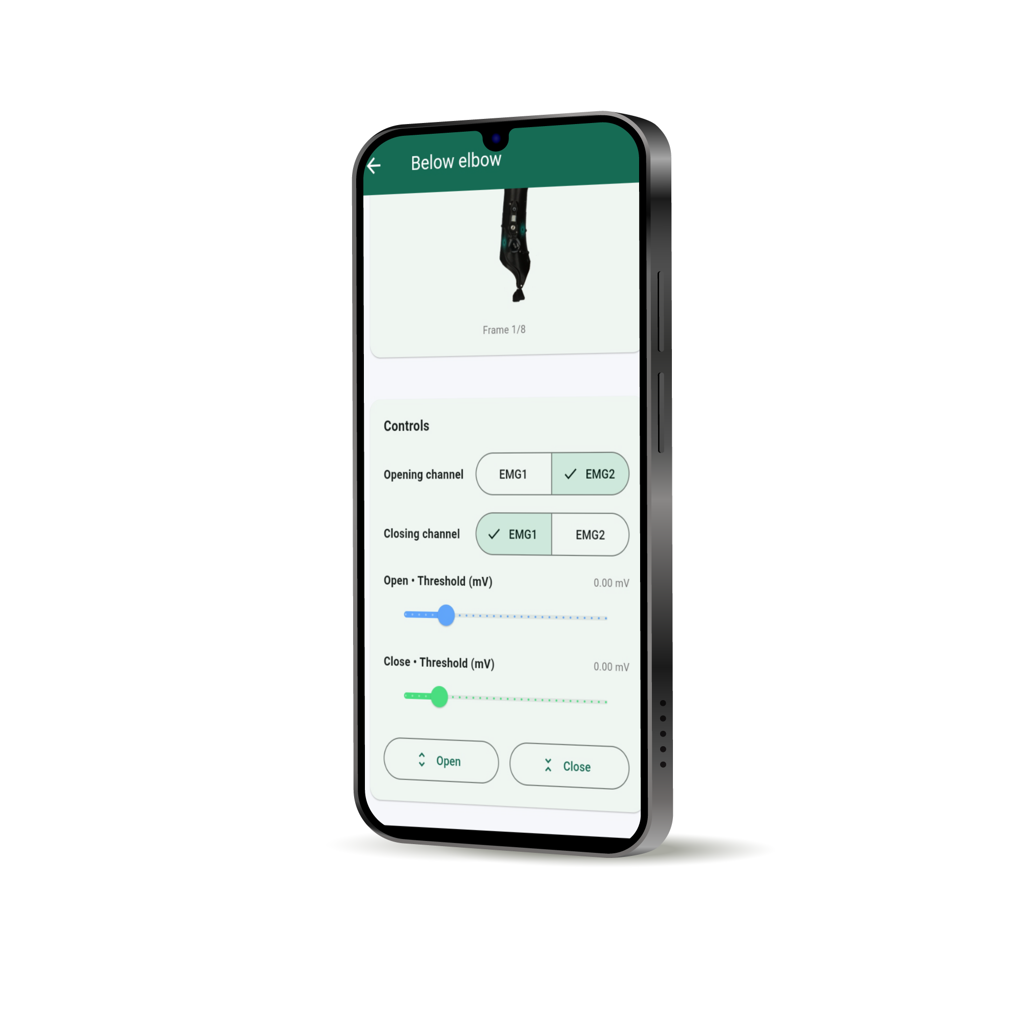 MyoSetup mobile prosthetic calibration controls